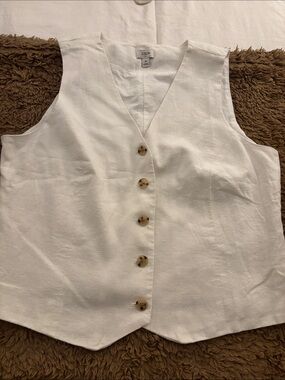 J. Crew Factory White Linen-Blend Button Front Vest